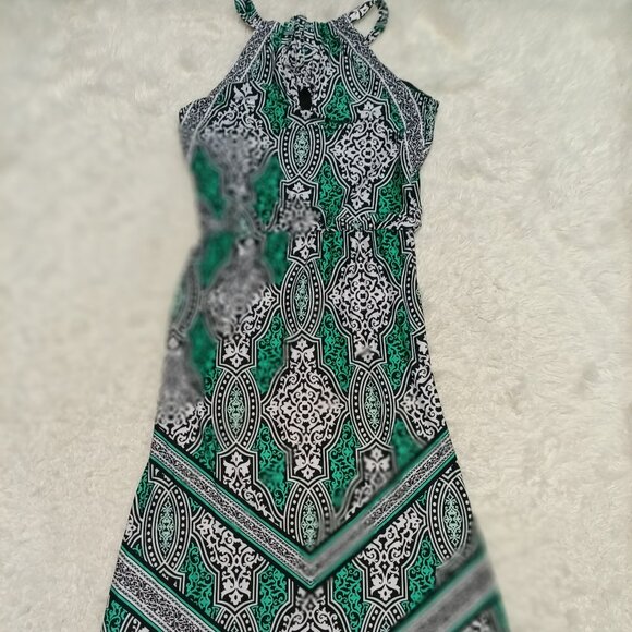 White House Black Market WHBM Teal Geometric Sleeveless Maxi Dress XS - Picture 3 of 7